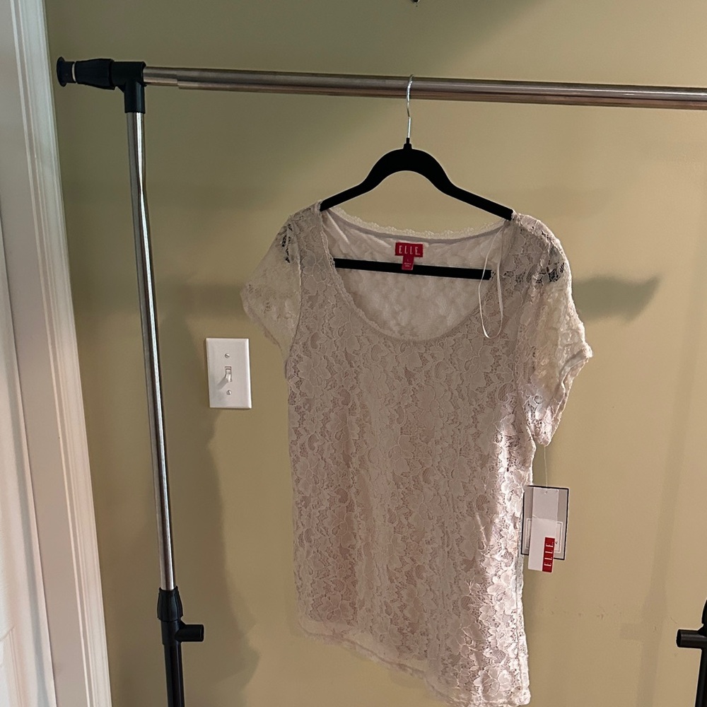 Elle Women's Elegant Beige Lace Blouse